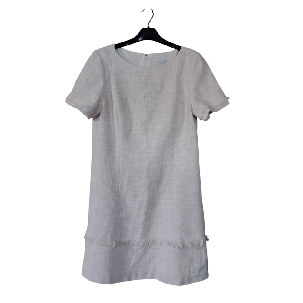 Preston & York Pink Tweed Shift Dress Short Sleeve Fringed Hem Size 10